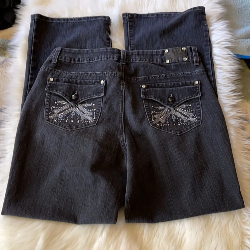 Style & Co Curvy Fit Boot Cut Wide Leg High Rise Jeans With Rhinestones 14 - Image 9