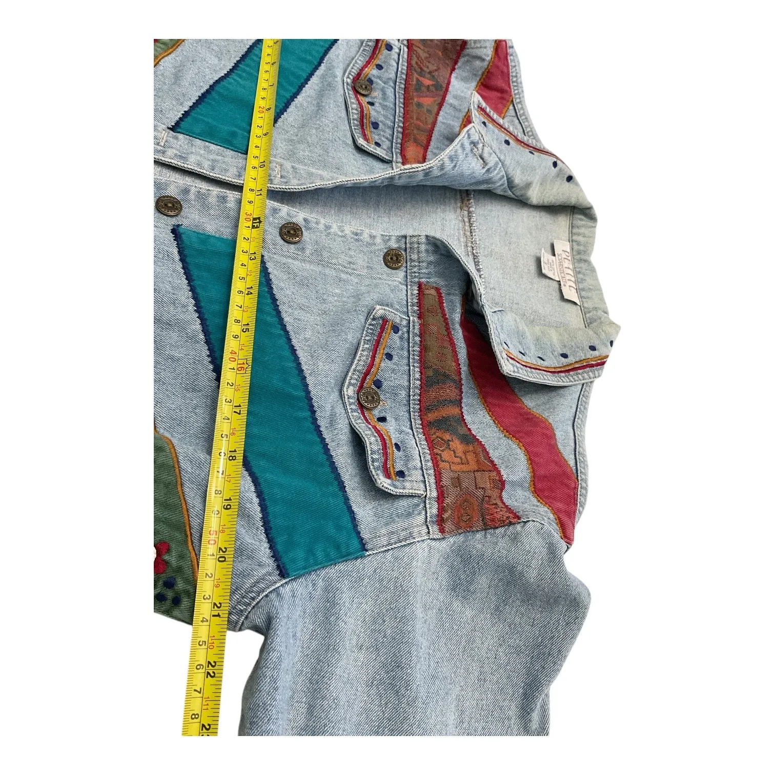 Petite Sophisticate Denim Jacket Southwestern Patchwork Embellished Size S - Image 11