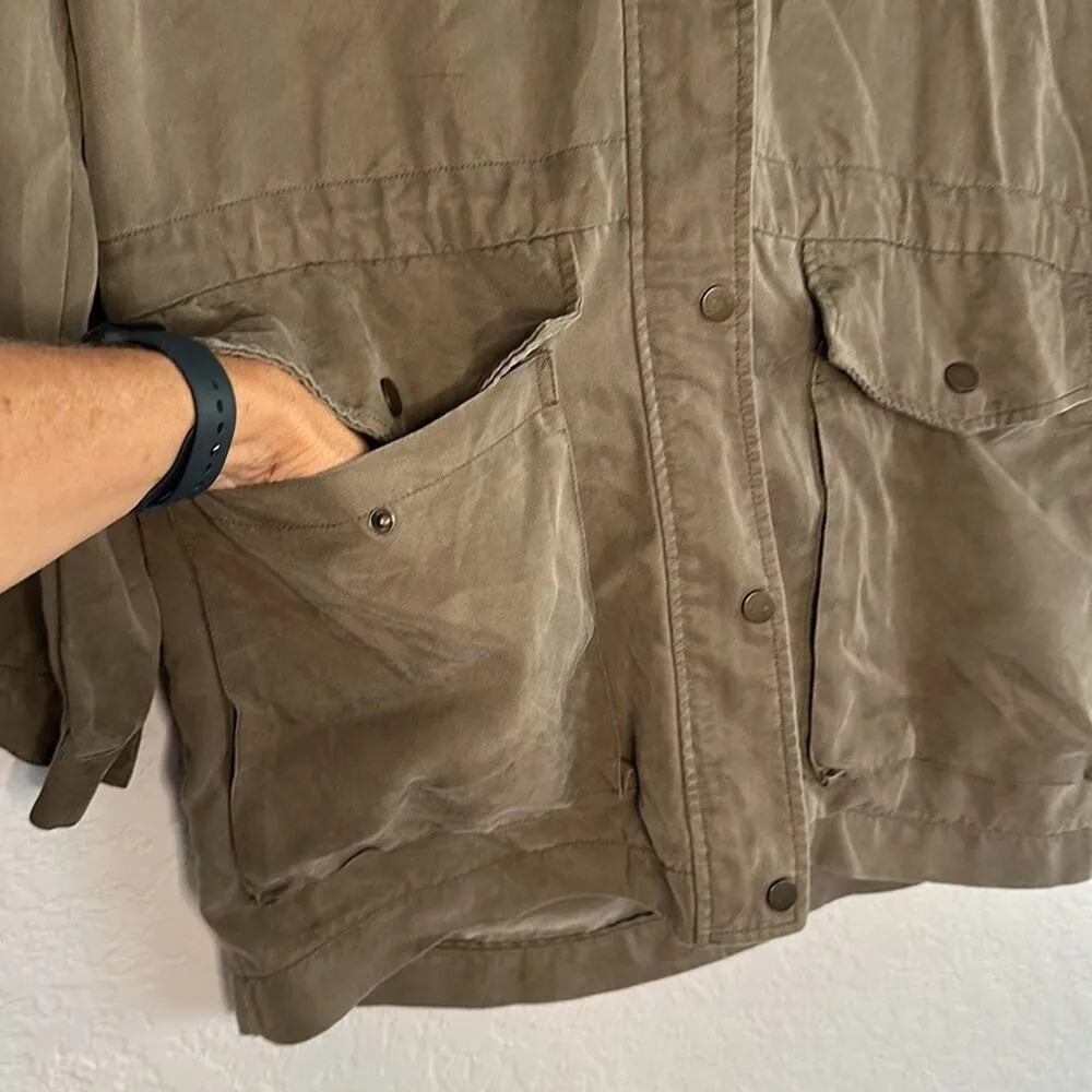 Zara Green Jacket 100% Tencel Gorpcore Oversized Hooded Zip Snap Front Grunge - Image 3