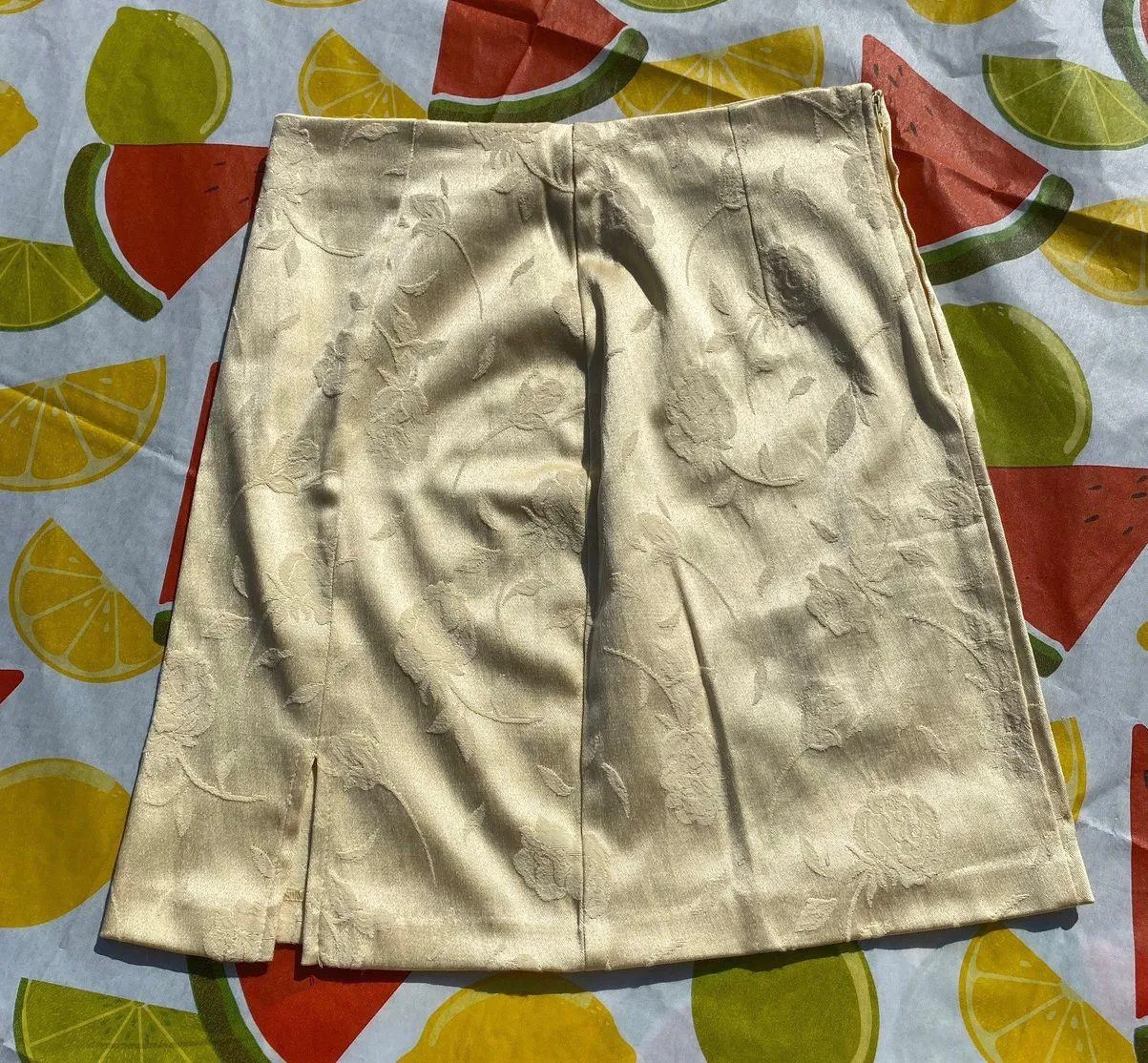 Vtg Golden yellow sexy sleek floral mini skirt Gold - Image 3