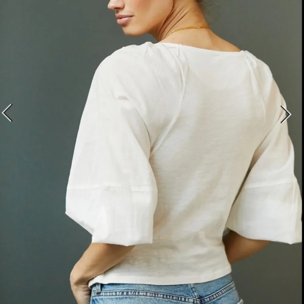 Anthropologie Ivory White Long Puff Sleeve Multimedia Romantic Blouse Size Small - Image 2