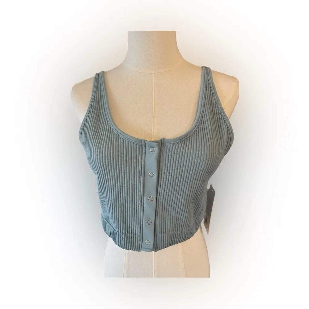 Yogalicious Teal Ribbed Button-Front Crop Top - Image 5