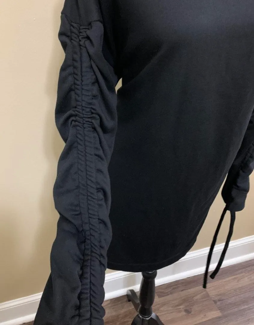 Lush Black Ruched Drawstring Sleeve Mini Dress - Image 10
