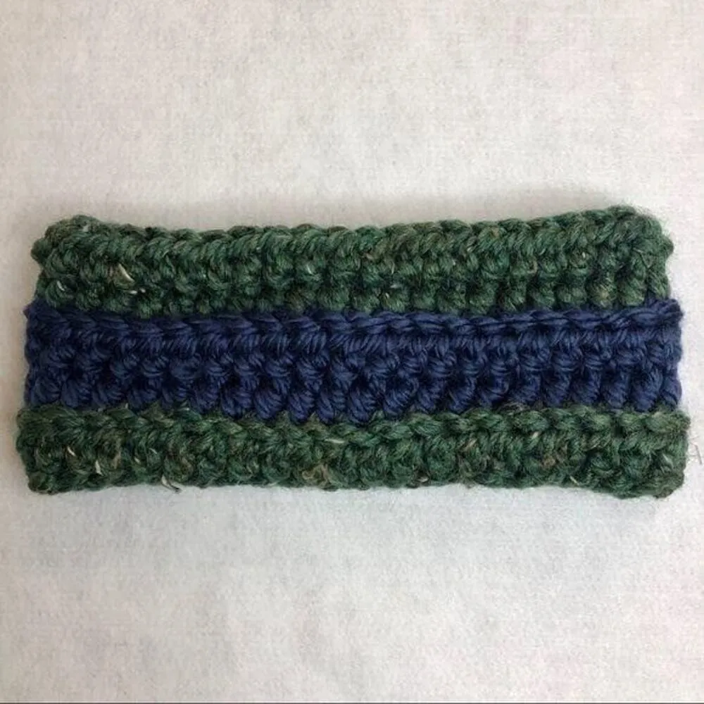 Wool Green and Navy Crochet Twist Ear Warmer Headband - Image 6