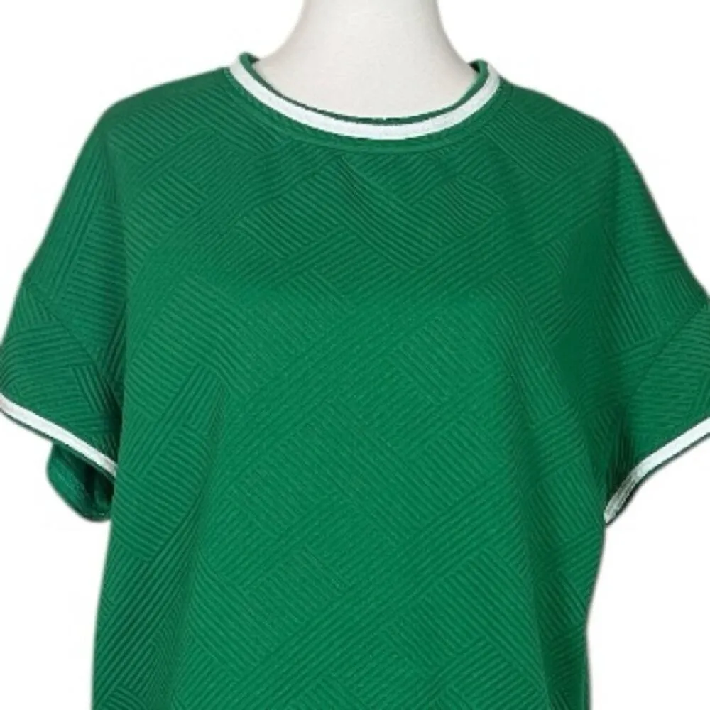 Fashion 2 Piece Set Top Wide Leg Crop Pant Kelly Green White Trim Women’s Size M Size M - Image 5