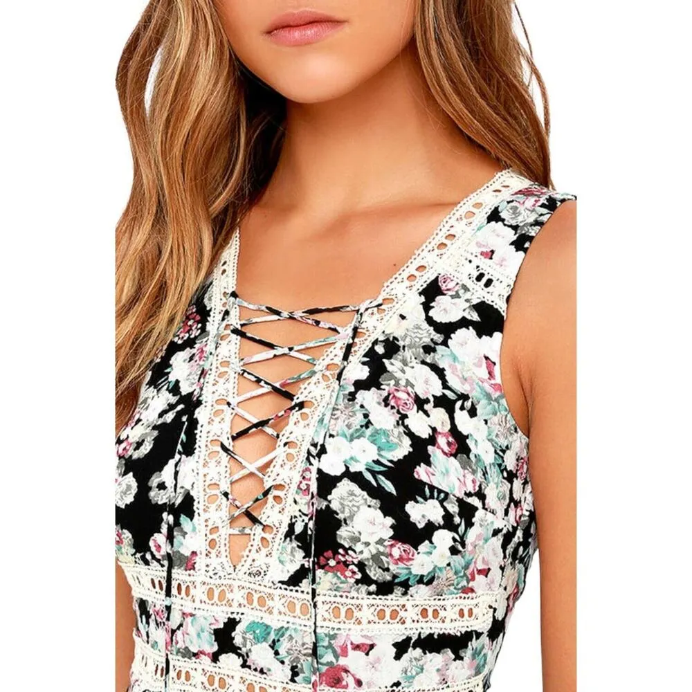 Lulus Dress Womens S Maxi Sun Will Shine Floral Print Sleeveless Lace Up Black - Image 13