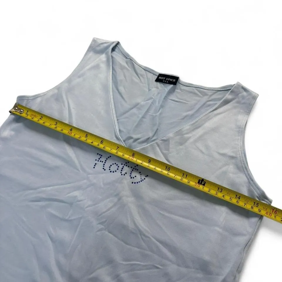 Vintage Y2K Hot Spice "Hotty" Baby Tank Top Blue Rhinestones Glam Graphic Tee Size L - Image 5