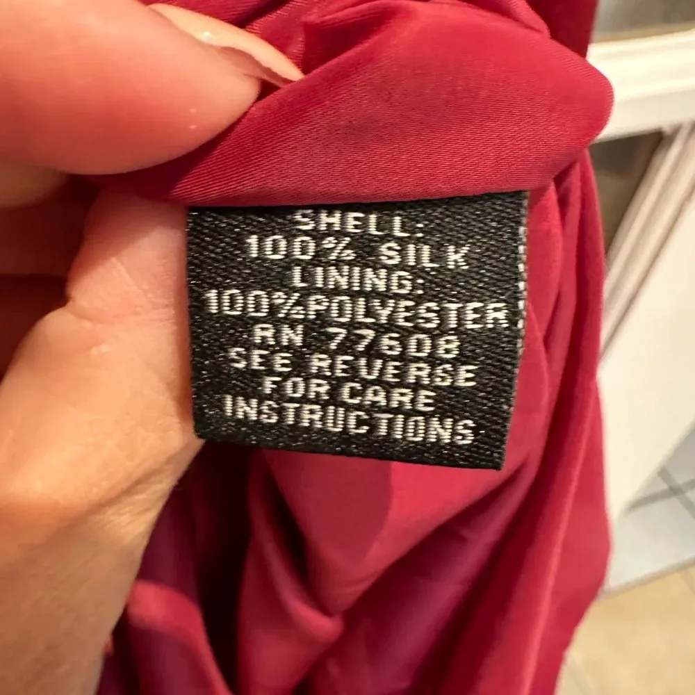 J. Peterman Timeless 100% Silk Criss Cross Halter Midi Formal Dress Size 14 NWT Red - Image 13