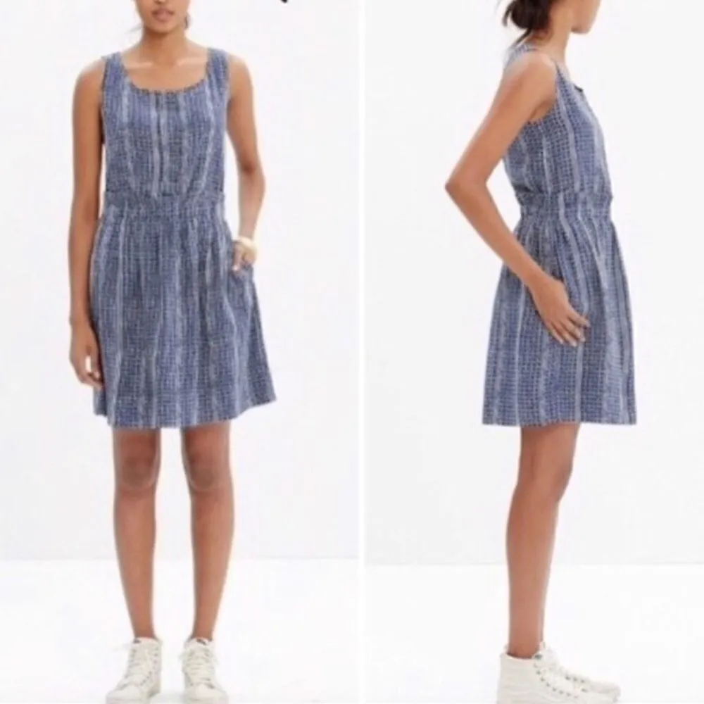 Madewell Blue Batik Striped Silk Ruffle Dress Size 0 Navy Polka Dot - Image 2