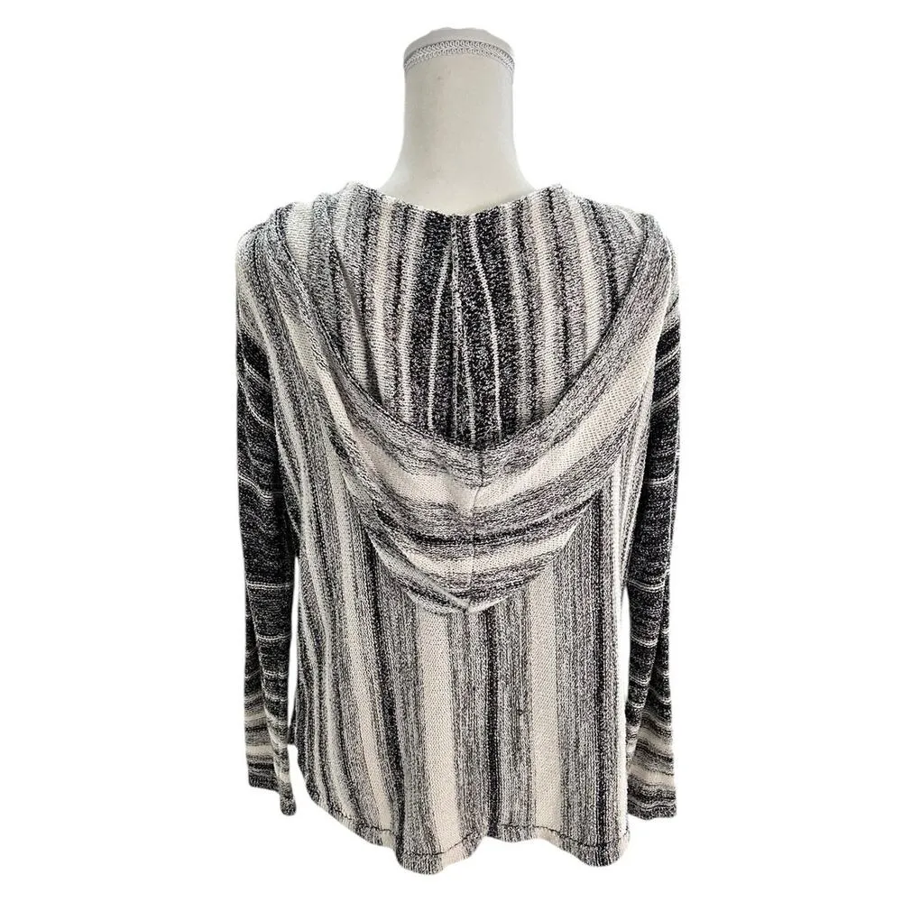 Billabong Women Knit Sweater Hooded Baja Beach Black Stripe Size Large - Image 6