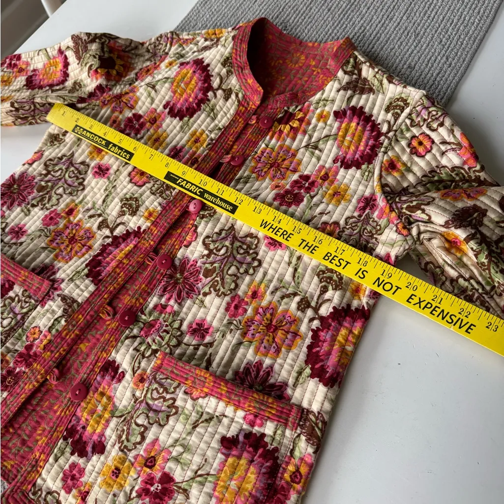 Appleseed Petites Pink Floral Cotton Reversible Quilted Jacket Size Small - Image 7