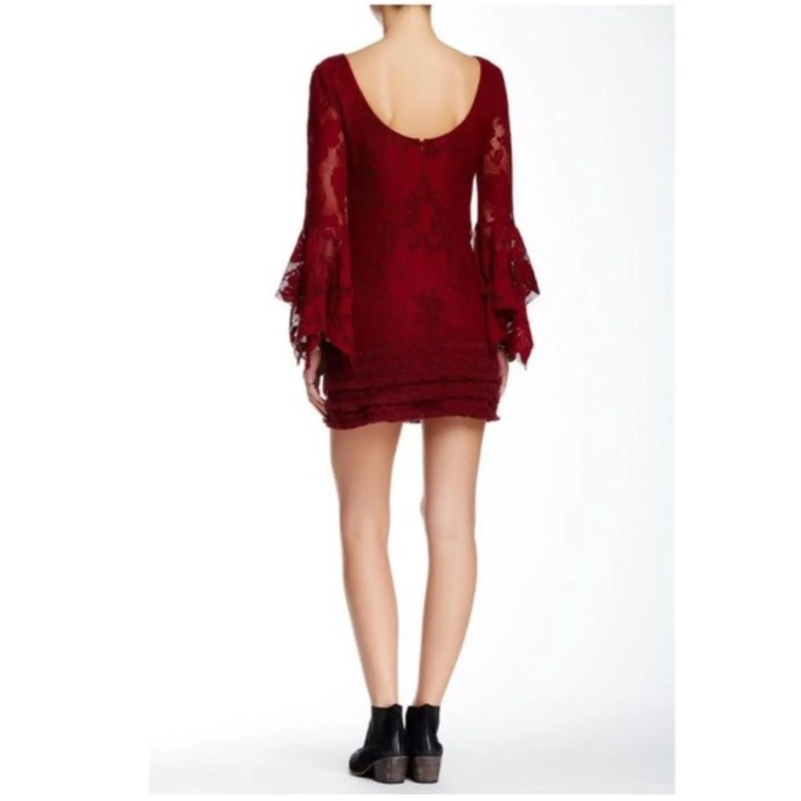 Free People Shell Game Mini Dress 4 Burgundy Red Lace Beaded Whimsigoth Renfair - Image 7