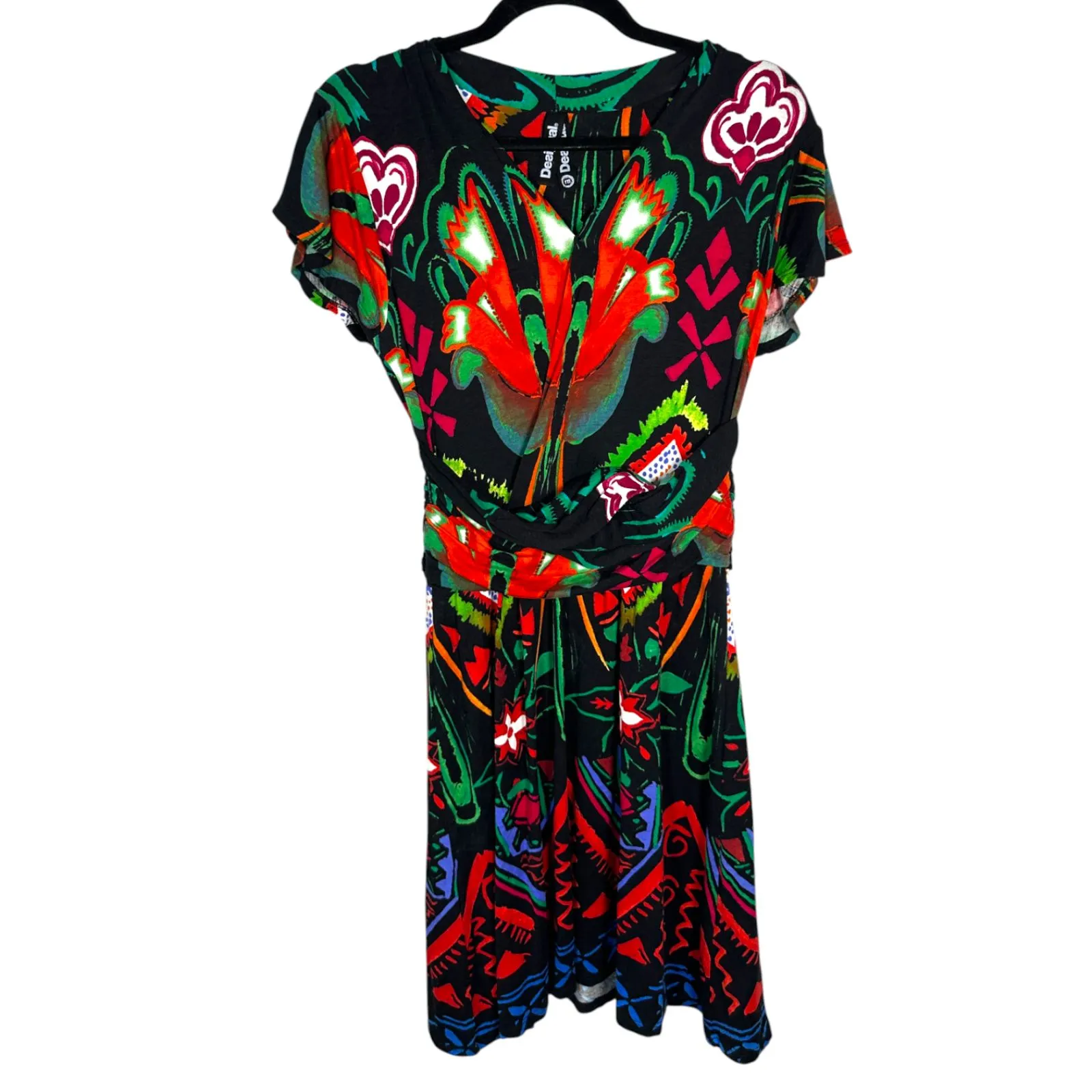 Desigual Cleopatra Faux Wrap Knee Length Dress Bright Bold Colorful Size Medium - Image 3