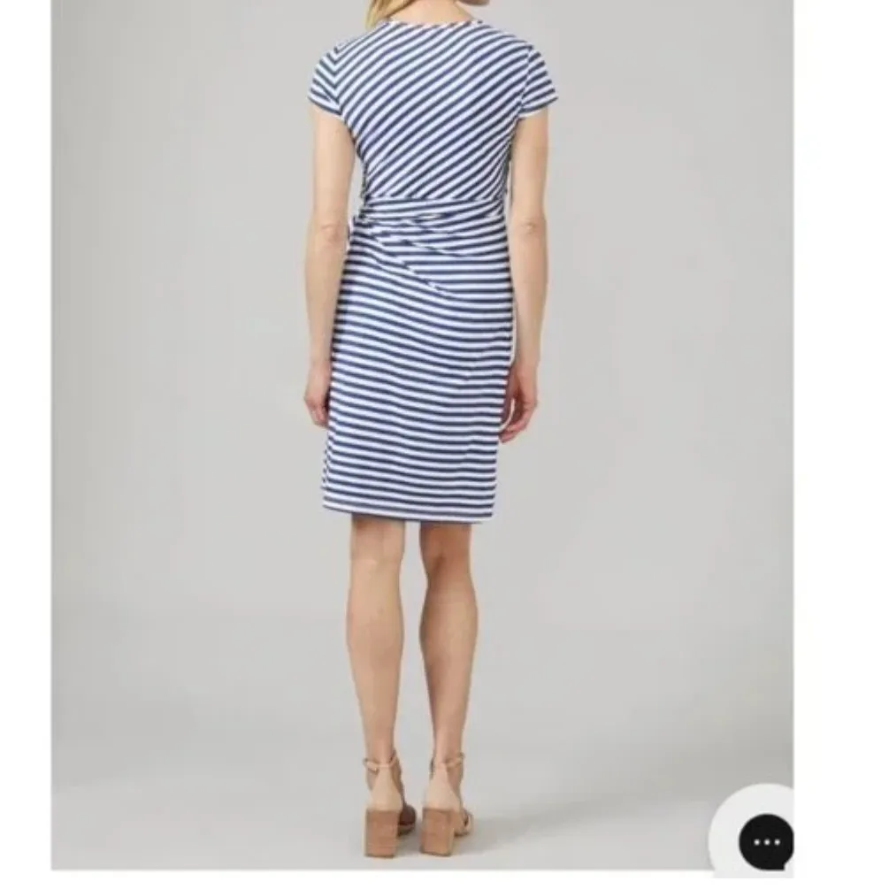 J. McLaughlin Elora Side Tie Blue White Stripe Short Sleeve Catalina Cloth Dress - Image 2