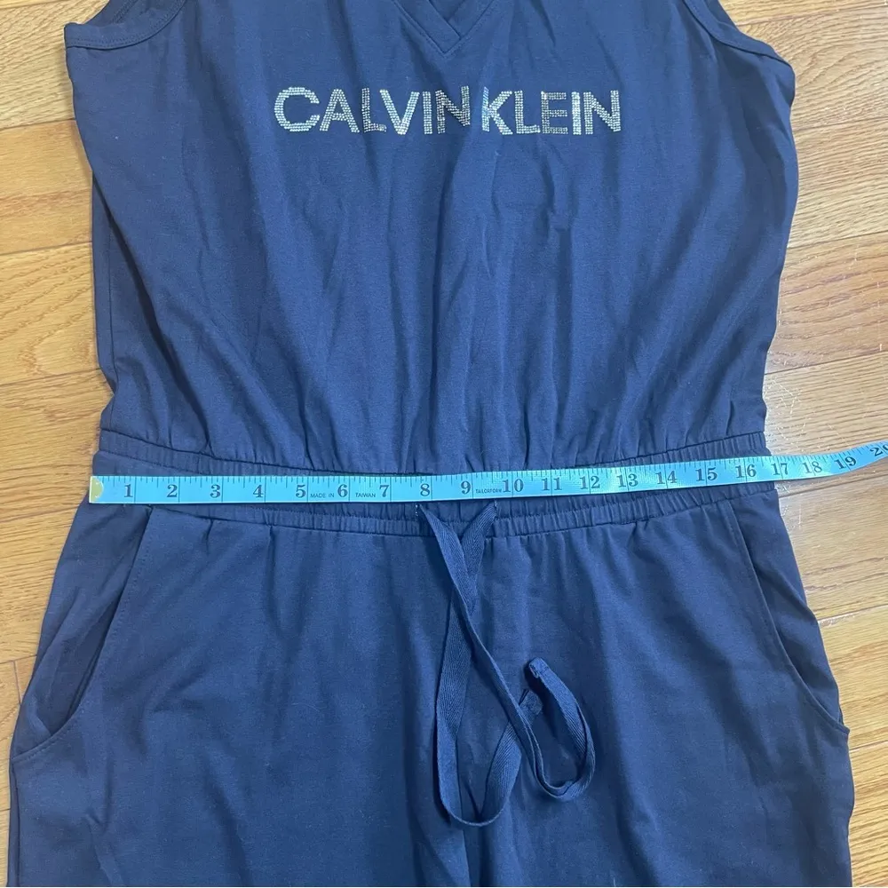 Calvin Klein Rhinestone Logo V-neck Sleeveless Jumpsuit Romper Blue Jersey L - Image 7