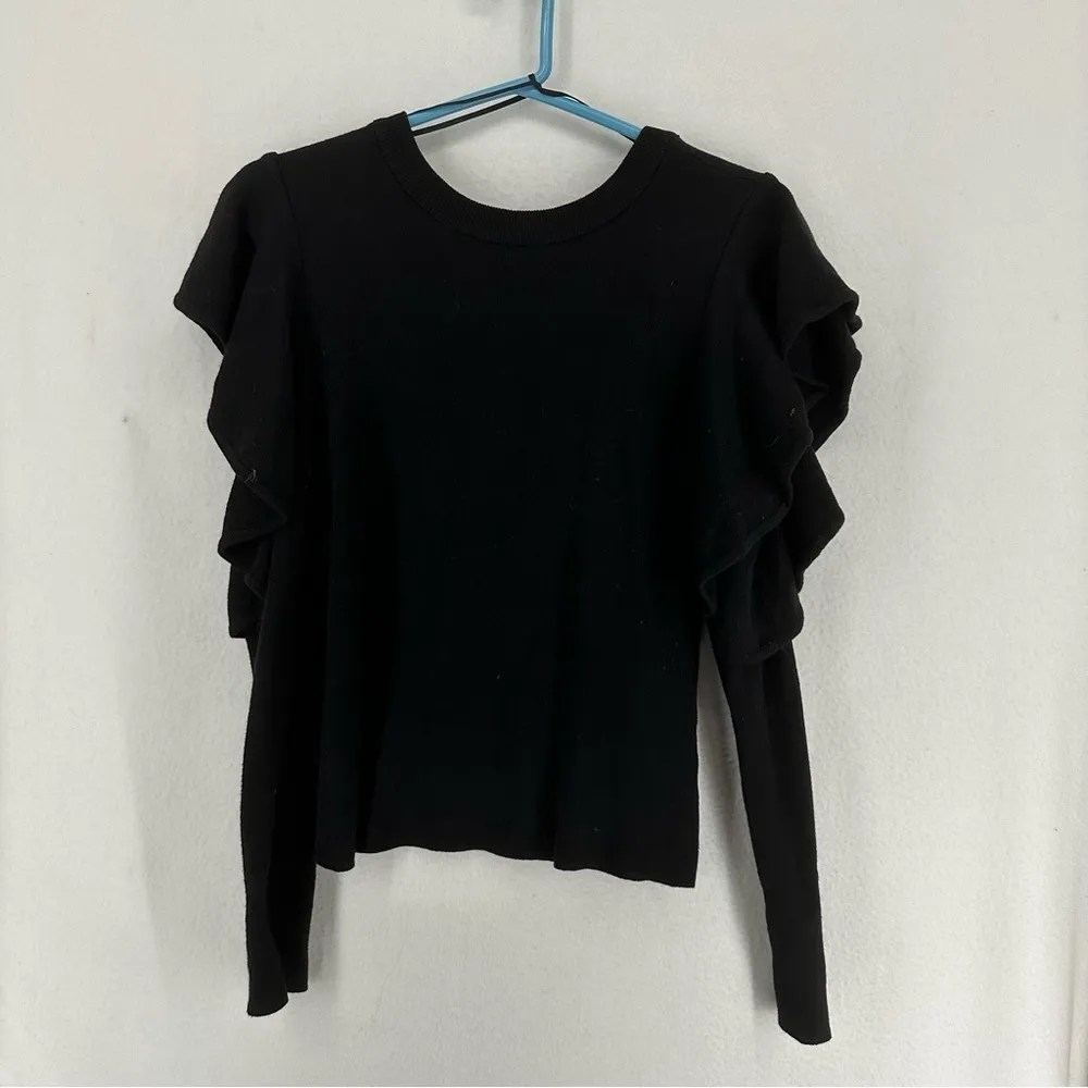 Rachel Roy Ruffle Long Sleeve Pullover Sweater XS Black - Image 5