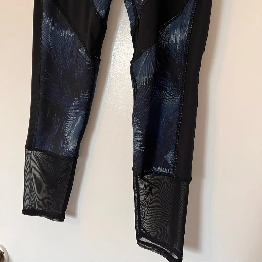 Threads 4 Thought Cropped Leggings Mesh Black Blue Feather Print Small - Image 2