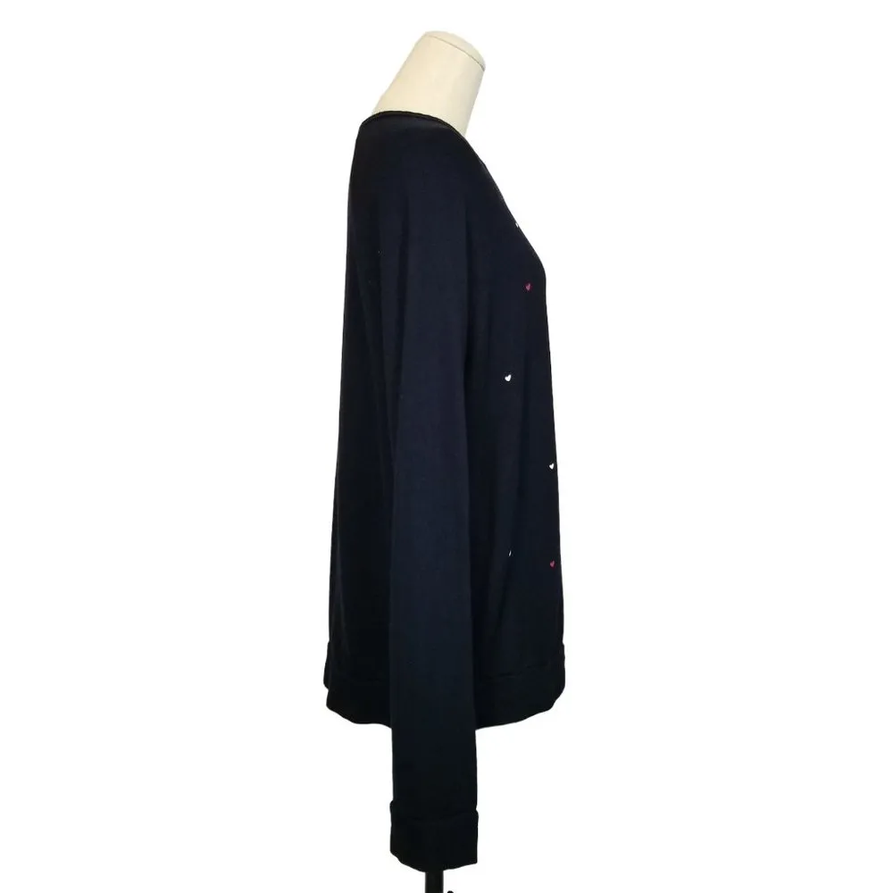 Sundry Heart Print Navy Blue Raglan Sweatshirt Sz 2 - Image 6