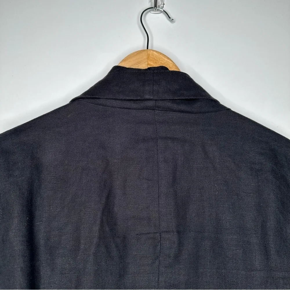 VEDA Black Linen and Goat Leather Open Drape Front Jacket Size Small - Image 10