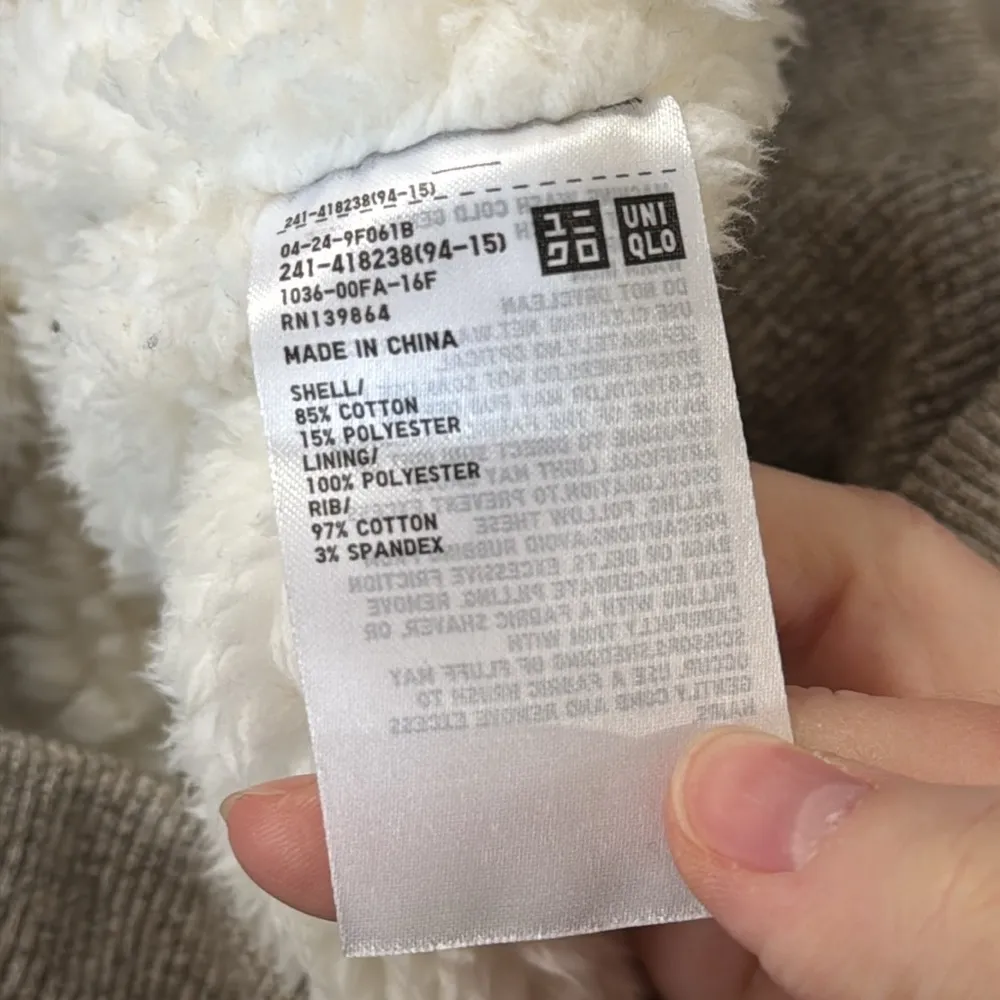 Uniqlo Hoodie Beige Gray Heathered Full Zip Faux Fur Lined Sweatshirt Size M - Image 11