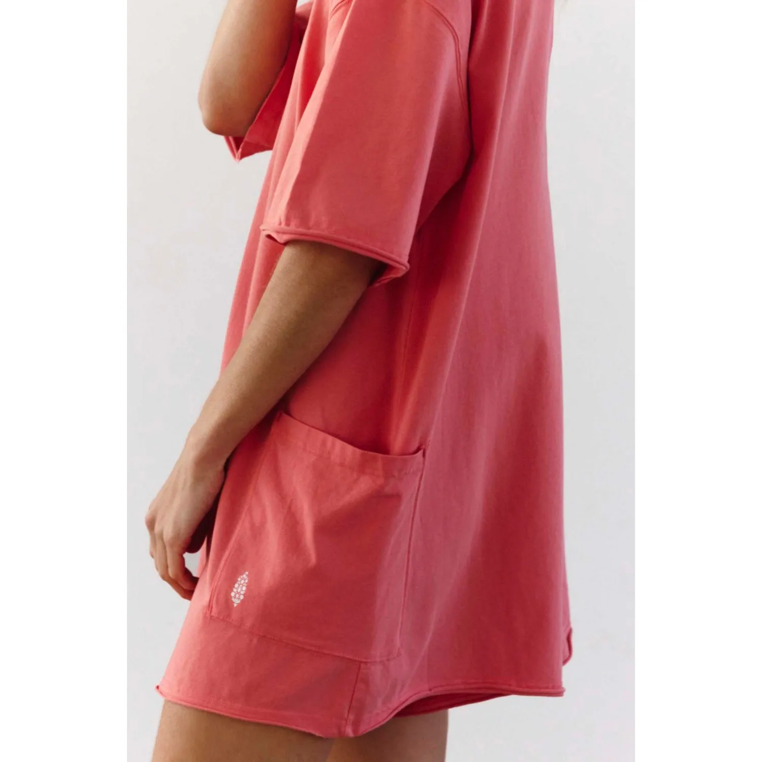 Free People Movement NWT Neon Coral Oversized Shapeless Hot Shot Tee Romper XS - Image 5