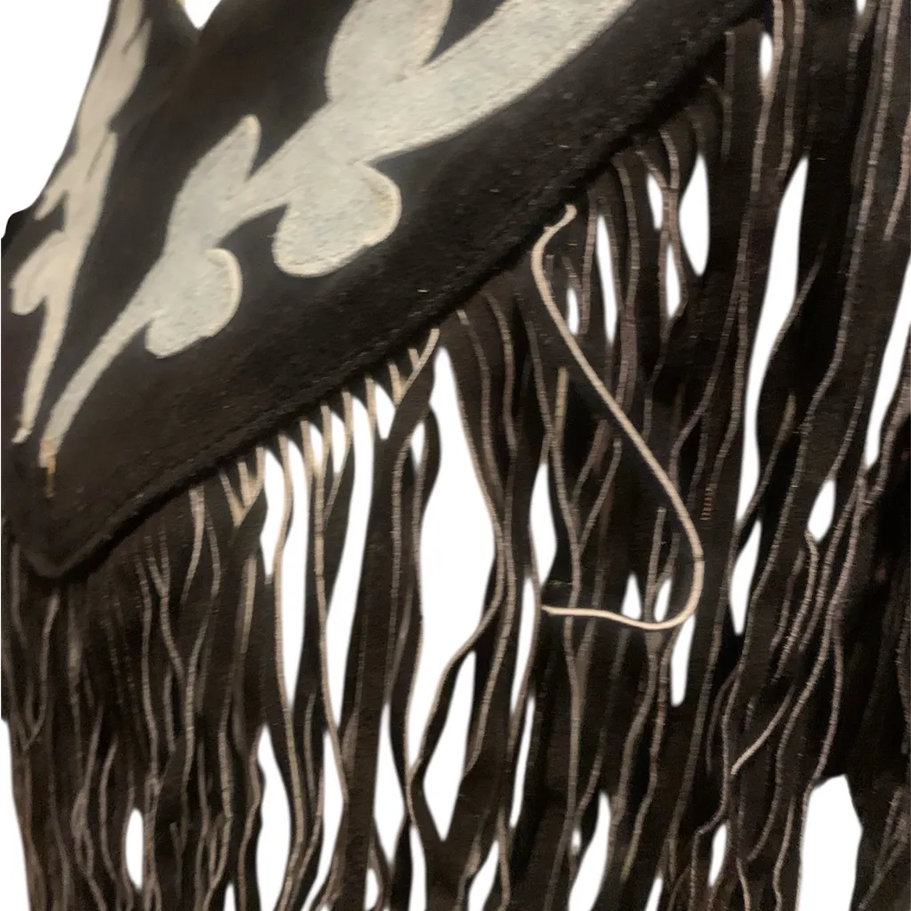 Custom Made Black Suede Fringe Shawl.      2954 - Image 5