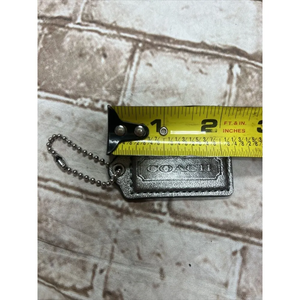 COACH Gray Large Leather Silver Tone Chain Bag Charm Hang Tag L2.5”X W 1.25 - Image 2