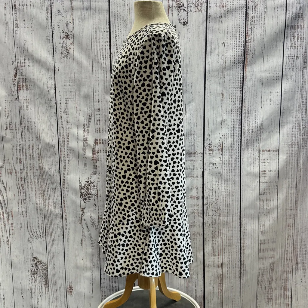 LOFT White with Black Hearts Long Sleeve Flounce Dress Size Large - Image 7