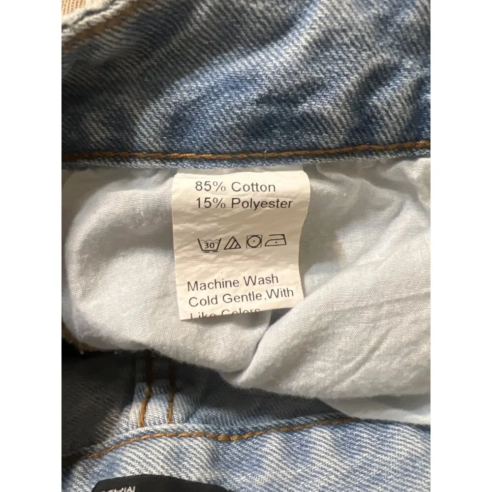 Shein Light Wash Distressed Ripped High Waisted Straight Leg Jeans Holes Size 0 - Image 6