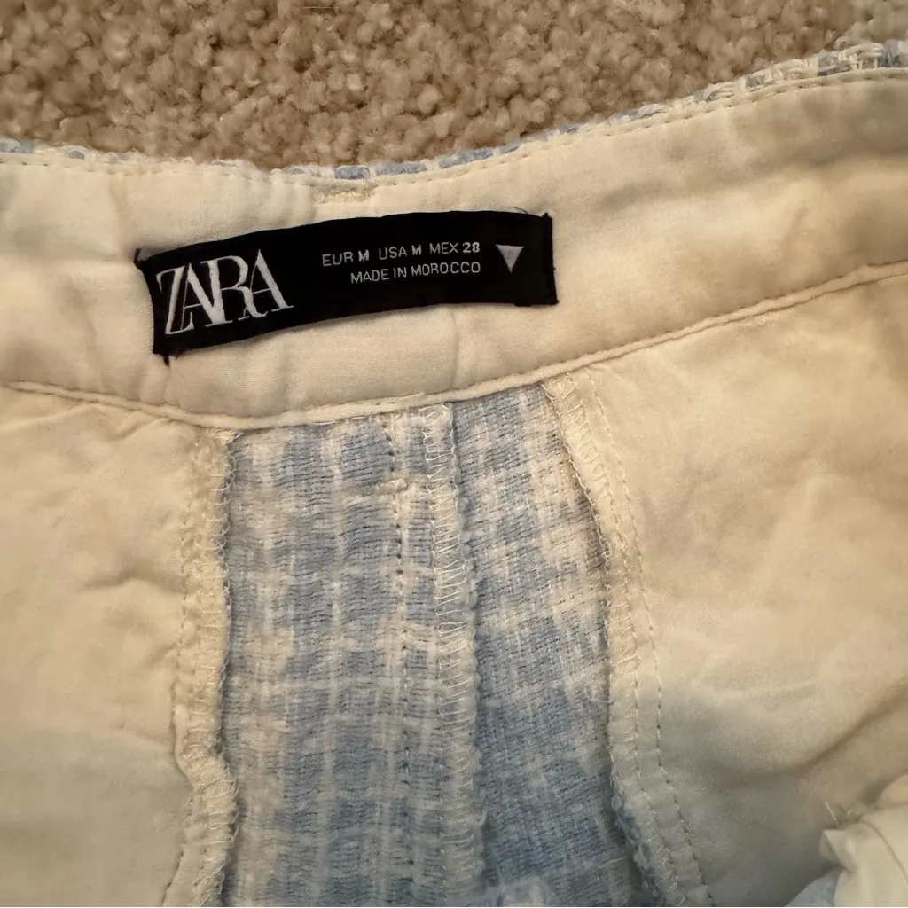 Zara High Waist Blue and Cream Tweed Shorts - Image 2