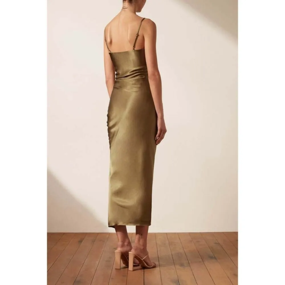 Shona Joy Thalia Bias Ruched Midi Dress in Cumin 10 New Womens Cocktail - Image 11