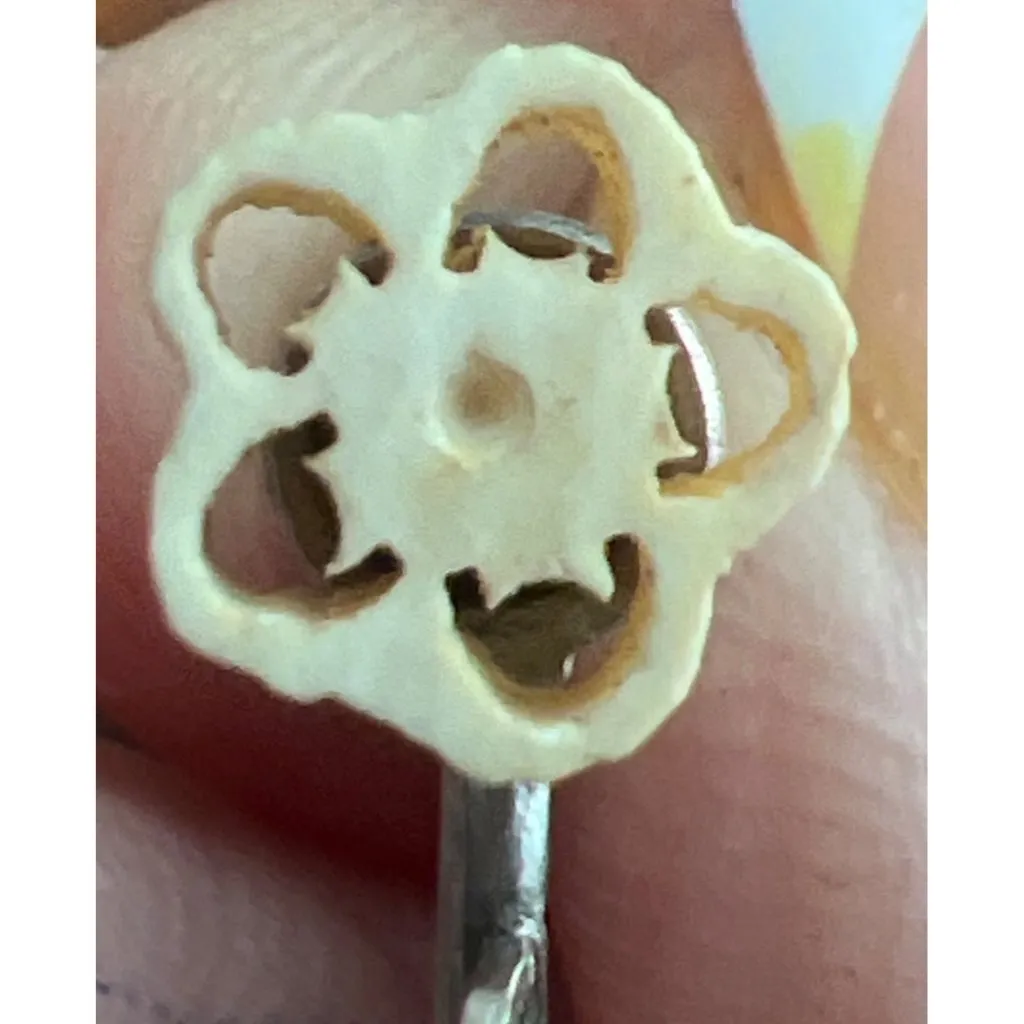 Vintage Carved Screw Back Clip On Earrings Filagree Flower 2.25" Estate 5.79g - Image 3