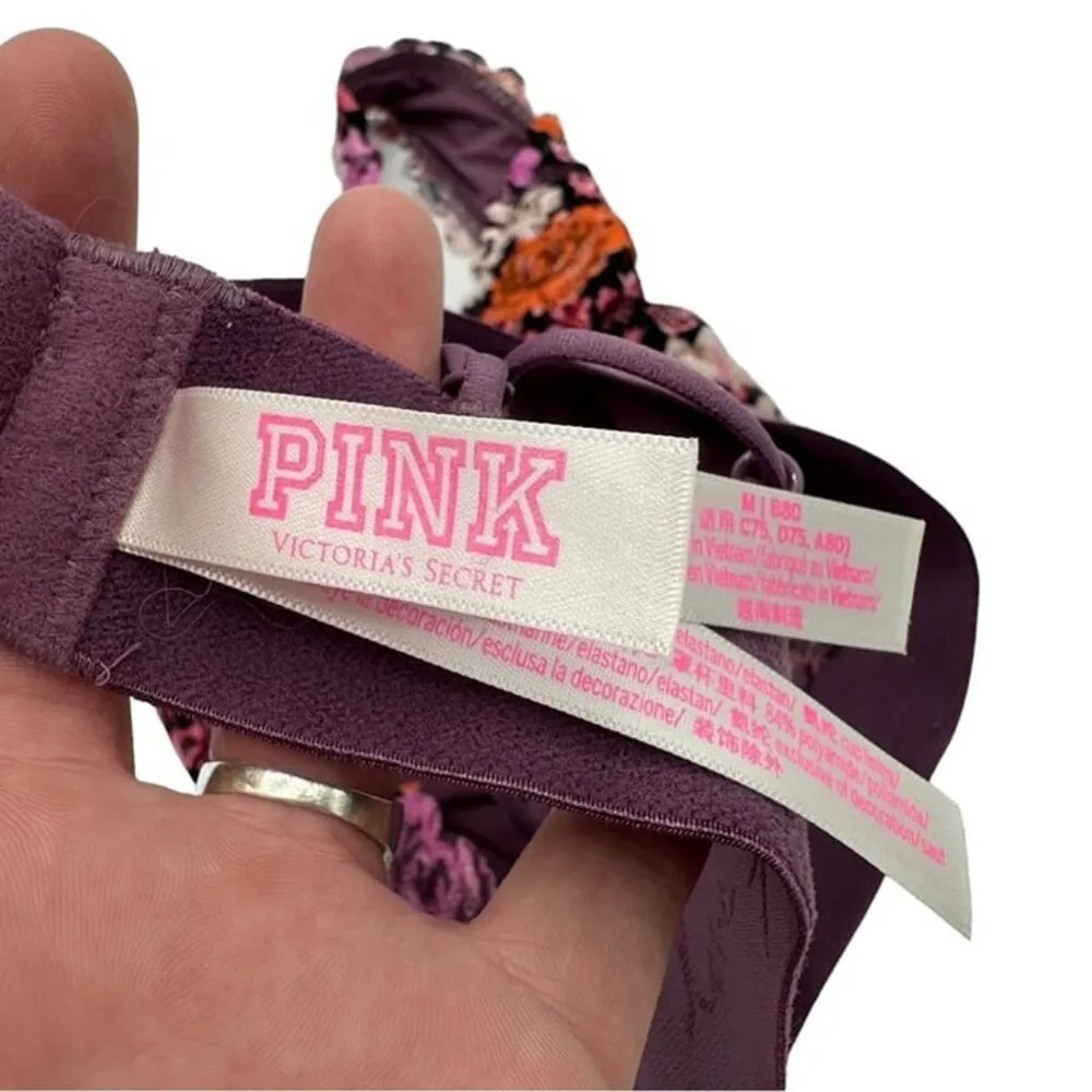 Victoria’s Secret PINK Purple Floral Lacy Lace Strappy Back Bralette medium - Image 5