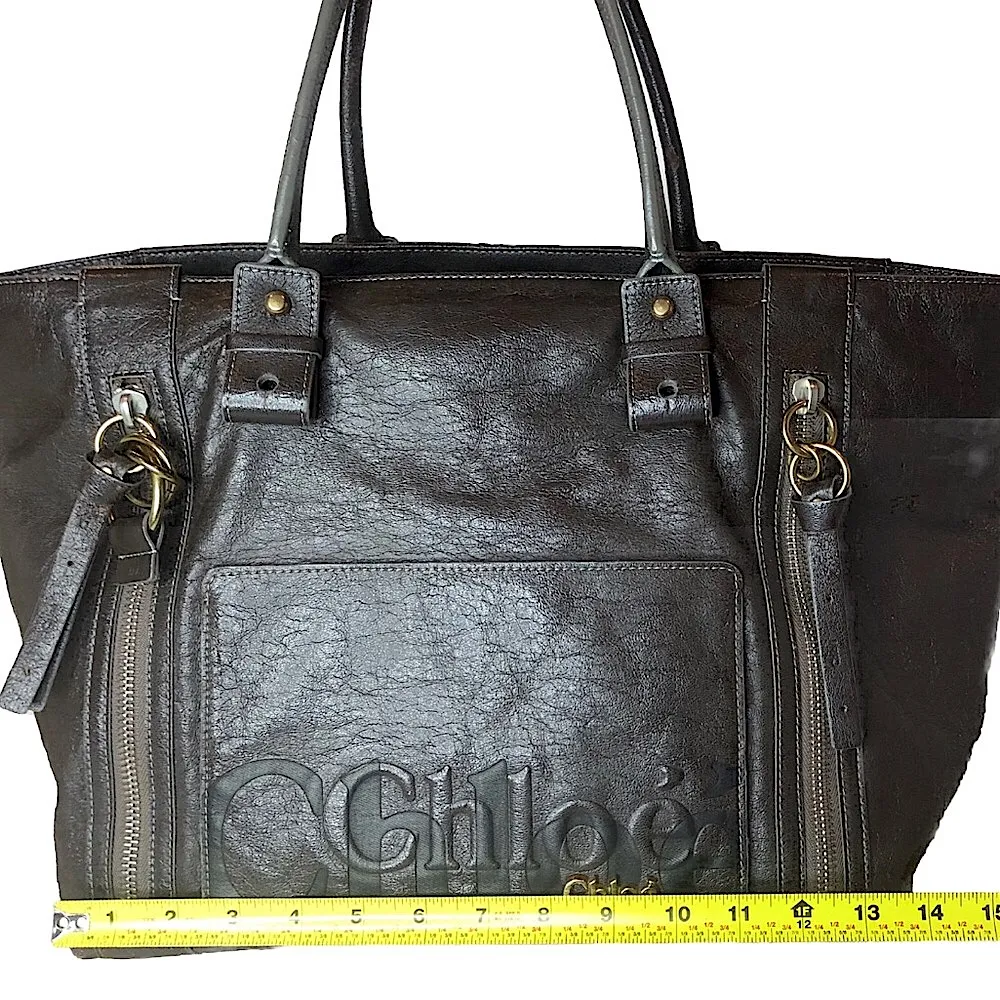 CHLOE ECLIPSE Logo Chocolate Brown Shoulder Bag with Exterior Zipper Pockets - Image 12