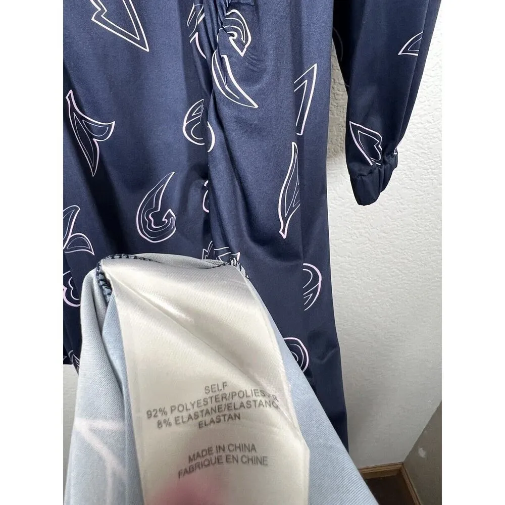 Tibi Remi Print Jersey Midi Dress Size 6 Navy Shirred Long Sleeves - Image 5