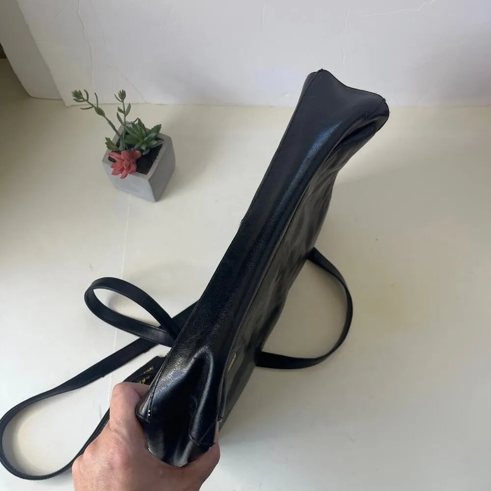 Landau Sacamoto Vegan Leather Bag Black Briefcase Y2K Career Classic Chic Tote - Image 6