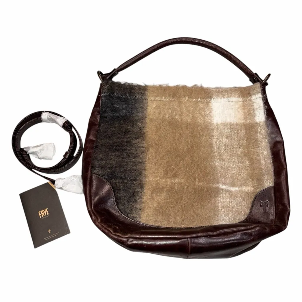 Frye Melissa Fuzzy Blanket Bucket Hobo Bag Purse Shoulder Bag Crossbody - Image 3