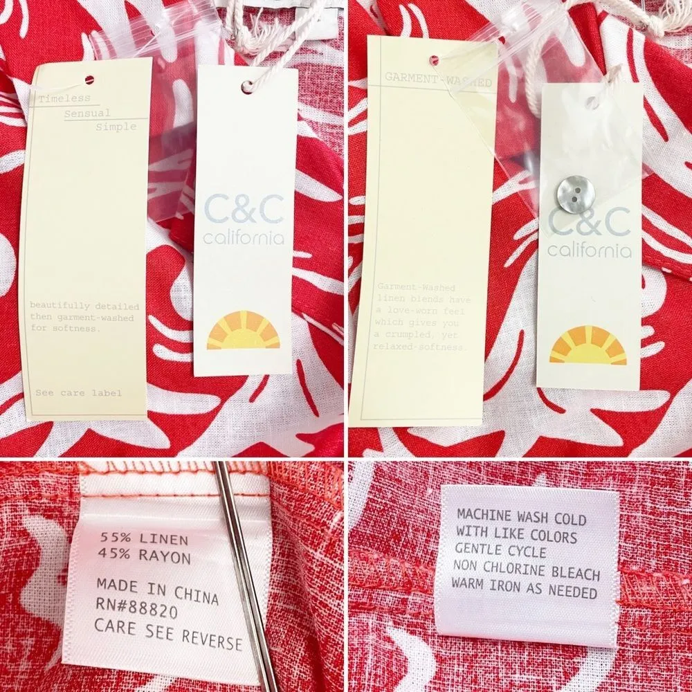 NWT C&C California Linen Top Red & White Tropical Hawaiian Shirt Size Small NEW - Image 10