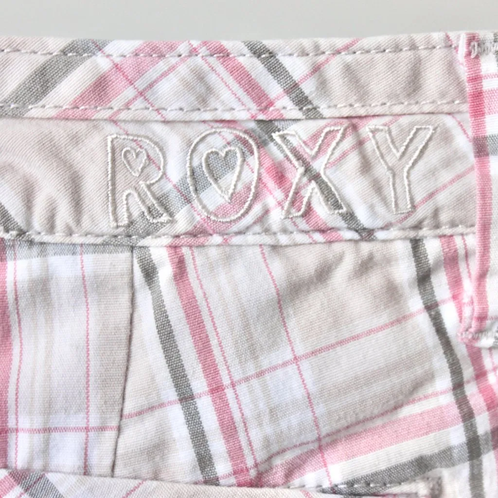 Roxy Vintage 2000's Cotton Pink Beige Plaid Preppy Casual Shorts 1 - Image 6