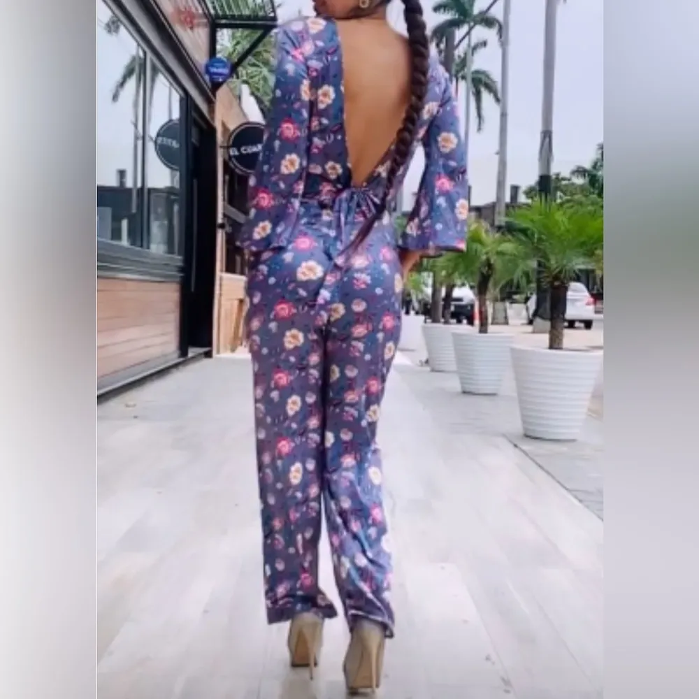 Victoria's Secret Women's Sz S Luxe Satin One Piece Sexy Keyhole Jumpsuit Floral - Image 6