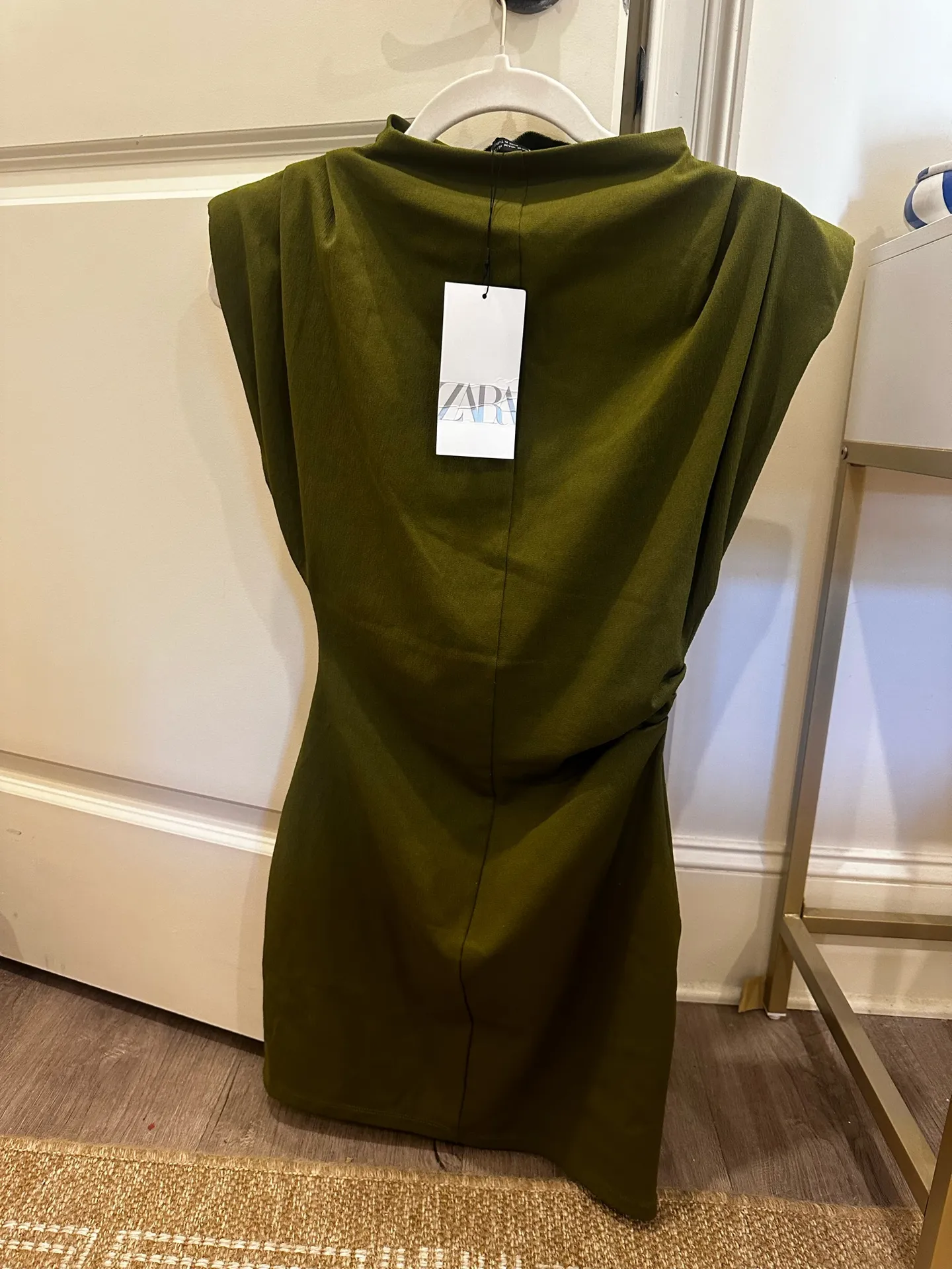 Zara short dress with shoulder pads, olive green - Image 3