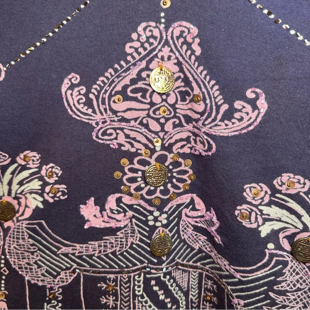 Forbidden Y2K Boho 3/4 Quarter Sleeve Top. Size: Medium. Multicolor. Pink - Image 4