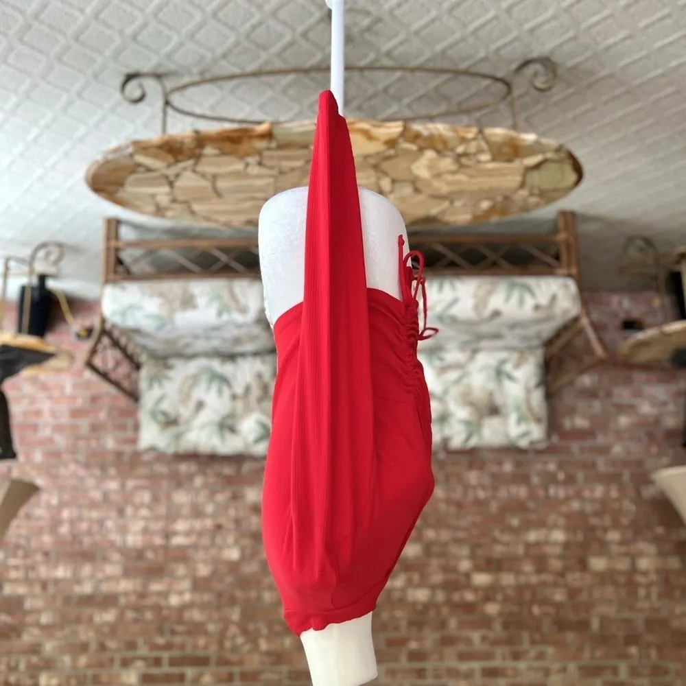 Love Charm Top Cropped Red High Neck Cutout Ruched Drawstring L (Jrs) S (Ladies) - Image 5