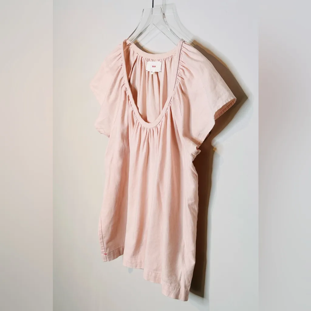 XiRENA Flutter Sleeve Pastel Pink Salmon Cotton Flax Top Shirt Blouse Size XS - Image 4