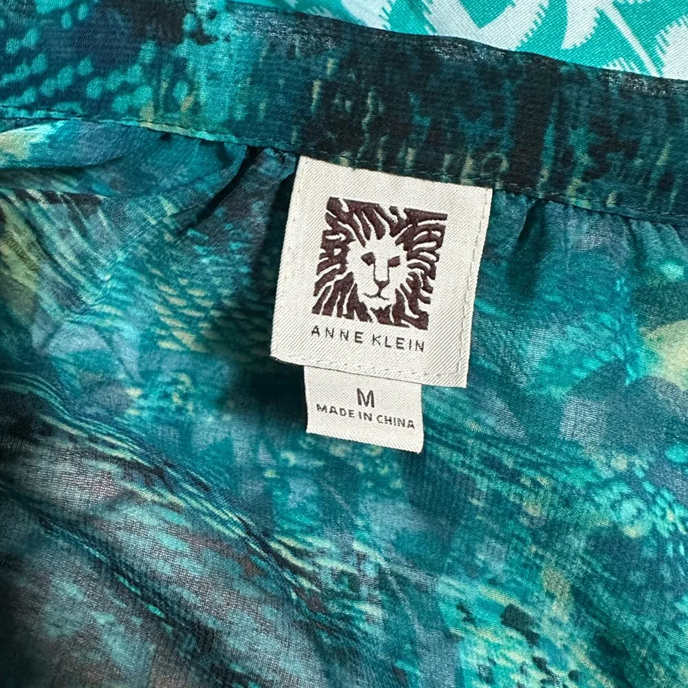 Anne Klein Multicolor Green & Blue Flowy Long Sleeve Top Women’s Classy Blouse M - Image 4