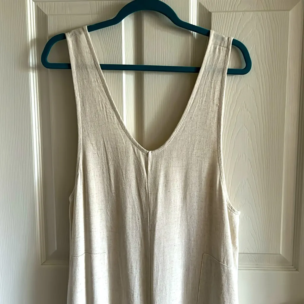 JODFIL Women’s Linen Blend Wide Leg Jumpsuit in Oatmeal Size Small‎ NWT - Image 3