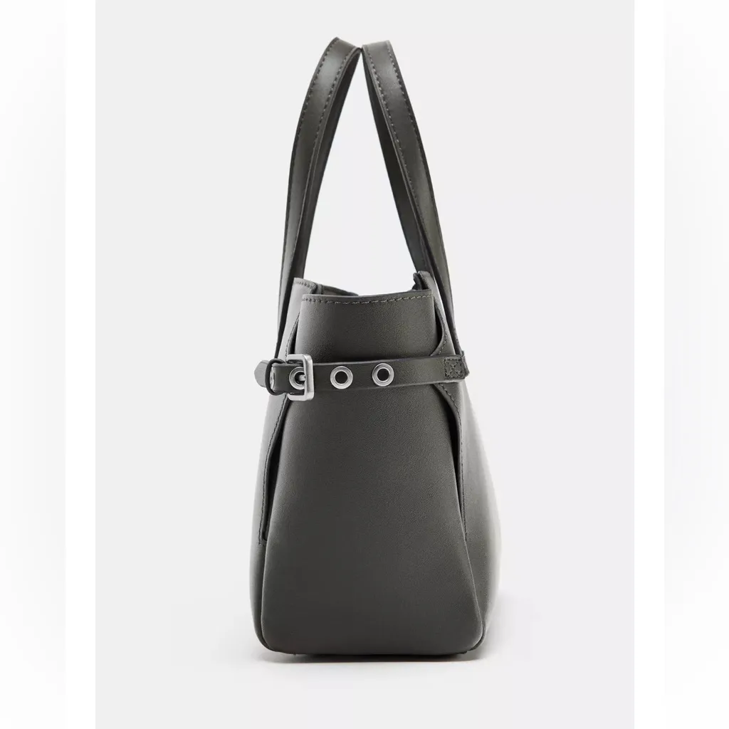 Zara NWT gray top handle faux leather buckle detail handbag purse - Image 7