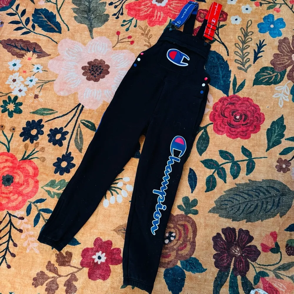 Rare Champion Fleece Overalls with blue & red straps - Image 2