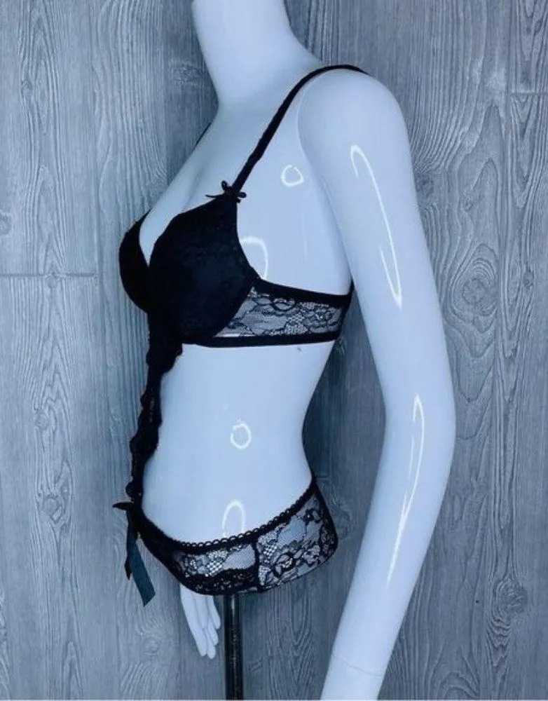 Prime Valentina black lace sheer bodysuit lingerie Teddie with bows small - Image 7