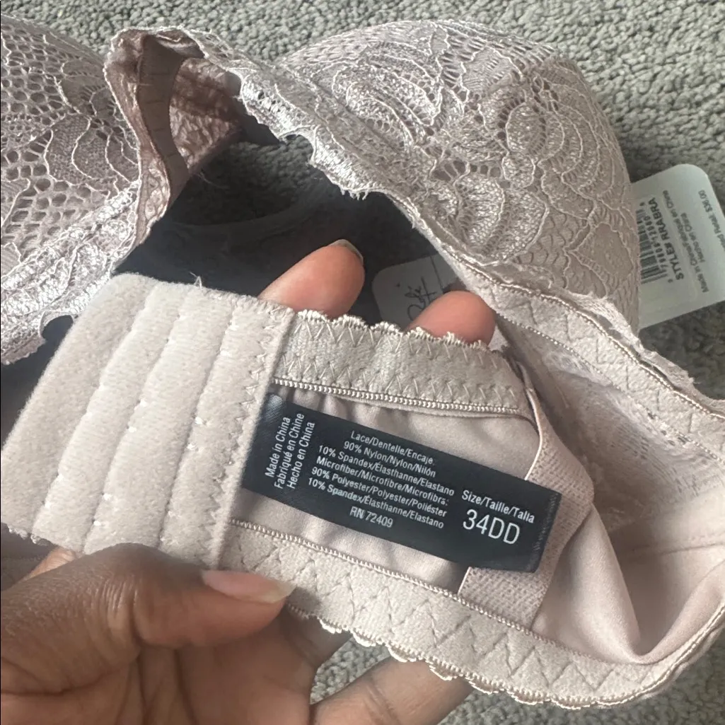 Rene Rofe Lightly Padded Taupe Lace Bra SIZE 34DD Tan - Image 5